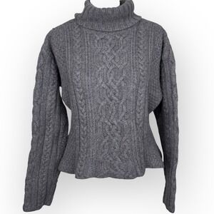 Paul James Wool Cable Knit Turtleneck Sweater Medium Gray Made in England